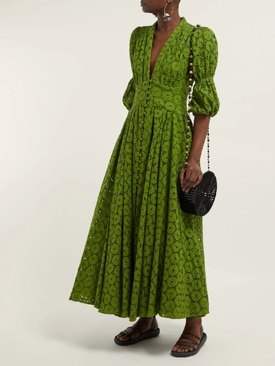Cult Gaia Willow Puff-sleeve Eyelet-lace Maxi Dress In Green | ModeSens