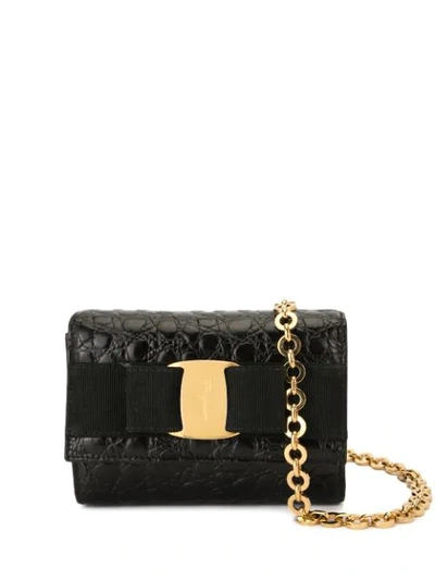 Pre-owned Ferragamo Vara Bow Cross Body Bag In Black