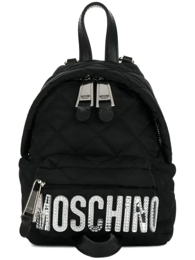 Shop Moschino Mini Quilted Logo Backpack In Black