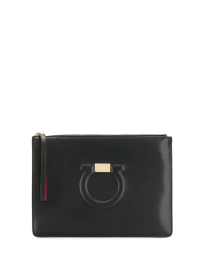 Shop Ferragamo Gancini City Pouch Bag In Black