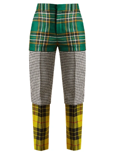 Balenciaga Convertible Paneled Tartan And Houndstooth Wool Straight-leg  Pants In Green | ModeSens
