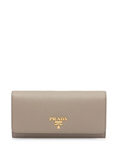 Shop Prada Logo-plaque Continental Wallet In Grey