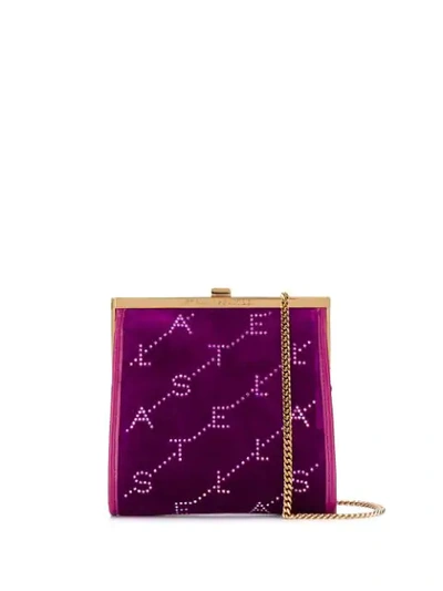 Shop Stella Mccartney Mini Frame Monogram Velvet Clutch In Purple
