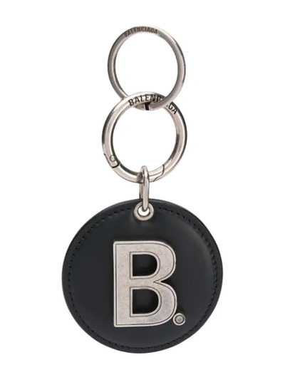 Shop Balenciaga Logo Mirrored Keyring In Black