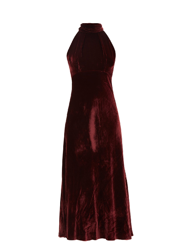 burgundy velvet midi dress