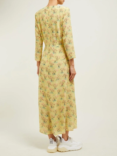 Shop Raey Bracelet-sleeve Acid Tree-print Silk Dress In Yellow