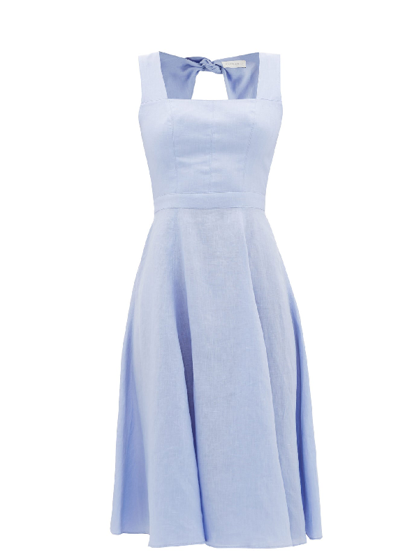 blue linen midi dress