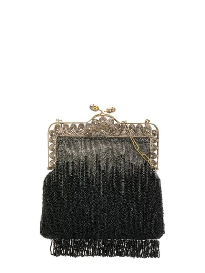 Pre-owned A.n.g.e.l.o. Vintage Cult 1920's Beaded Fringed Shoulder Bag In Black