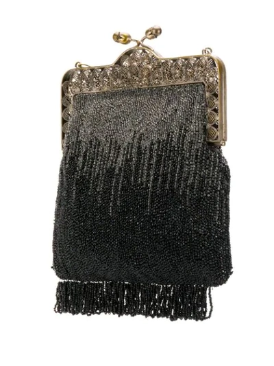 Pre-owned A.n.g.e.l.o. Vintage Cult 1920's Beaded Fringed Shoulder Bag In Black