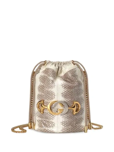 Shop Gucci Zumi Snakeskin Mini Bucket Bag In Neutrals