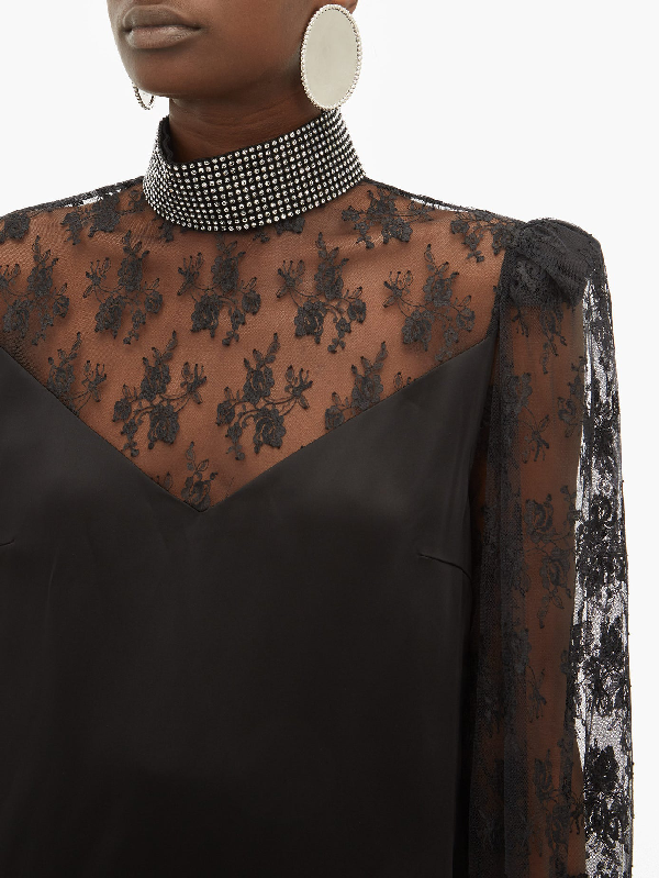 Christopher Kane Crystal-embellished Satin And Lace Blouse In Black ...