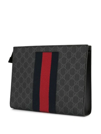 Pre-owned Gucci Gg Pattern Shelly Line Clutch In Grey