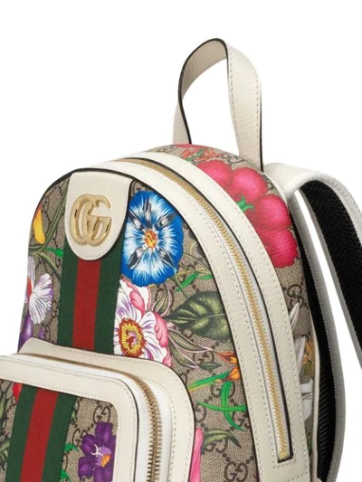 Shop Gucci Flora Print Monogram Backpack In Neutrals