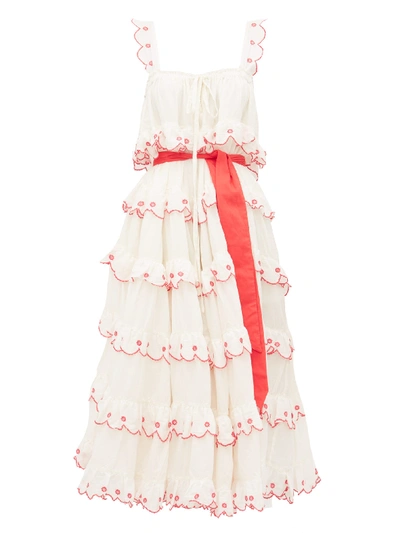 Innika Choo Iva Biigdres Embroidered Tiered Cotton Midi Dress In Cream ...