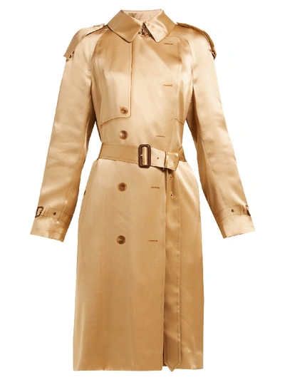 Burberry Double-breasted Silk-satin Trench Coat In Beige | ModeSens