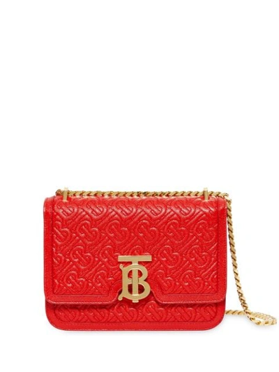 Shop Burberry Small Quilted Monogram Leather Tb Bag In Red