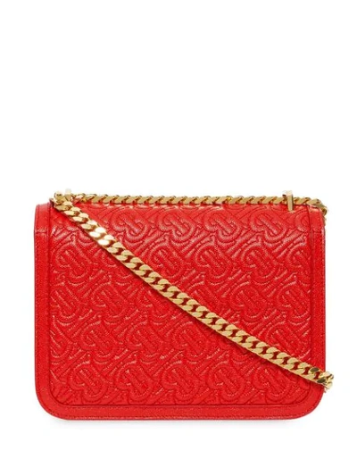 Shop Burberry Small Quilted Monogram Leather Tb Bag In Red