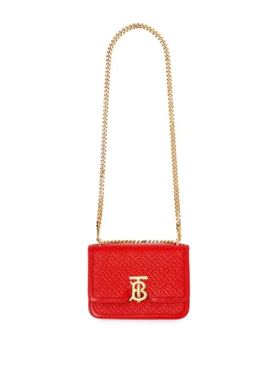 Shop Burberry Small Quilted Monogram Leather Tb Bag In Red