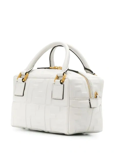 Shop Fendi Embossed Mini Boston Bag In White