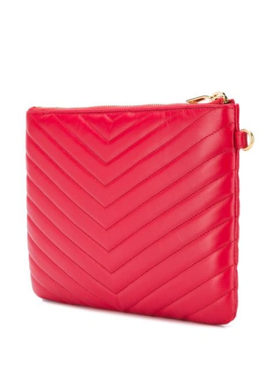 Shop Saint Laurent Quilted Logo Pouch In Red