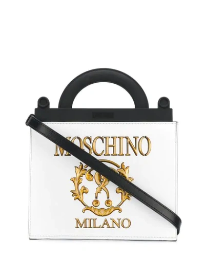 Shop Moschino 'roman Double Question Mark' Handtasche In 4001 White