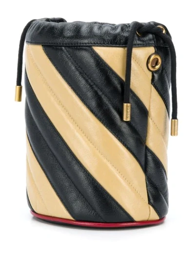 Shop Gucci Gg Marmont Striped Bucket Bag In Black