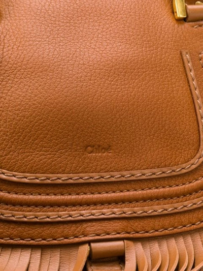 Shop Chloé Mini Marcie Fringed Handbag In Brown