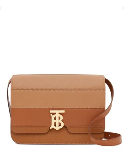 Shop Burberry Medium Panelled Tb Shoulder Bag In Brown