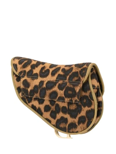 Pre-owned Dior  Leopard Saddle Belt Bag In Brown