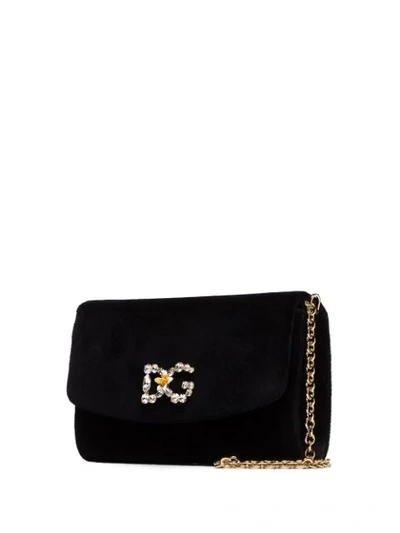 Shop Dolce & Gabbana Crystal Logo Crossbody Bag In Black