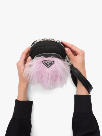 Shop Prada Faux-fur Embellished Mini Bag In Black