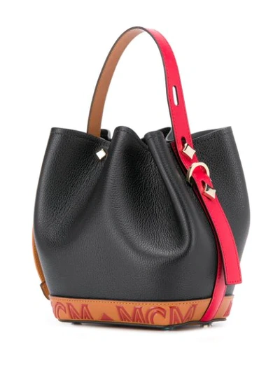 Shop Mcm Colour Block Design Bucket Bag In Black