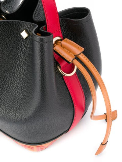 Shop Mcm Colour Block Design Bucket Bag In Black