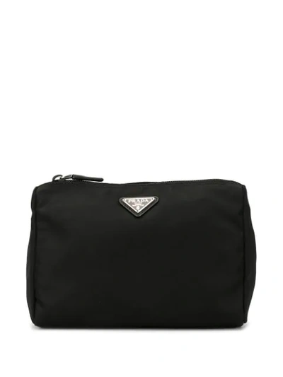 Pre-owned Prada Triangular Logo Cosmetic Bag In Black