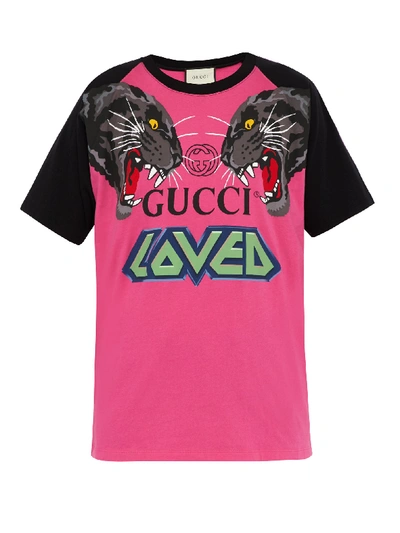 Gucci Tiger And Logo-print Cotton T-shirt In Pink | ModeSens