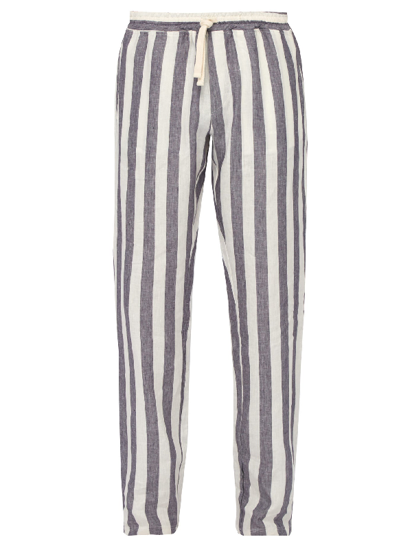 blue and white striped linen pants