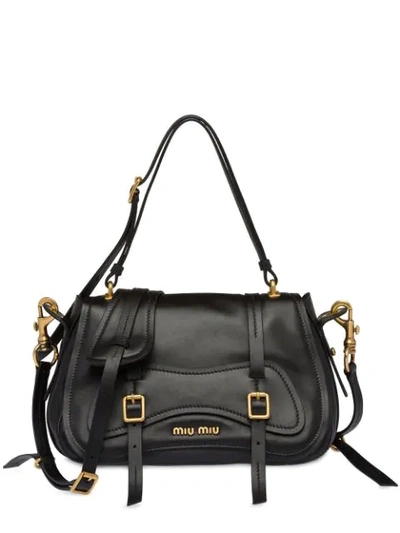 Shop Miu Miu Grace Lux Bandoleer Bag In Black