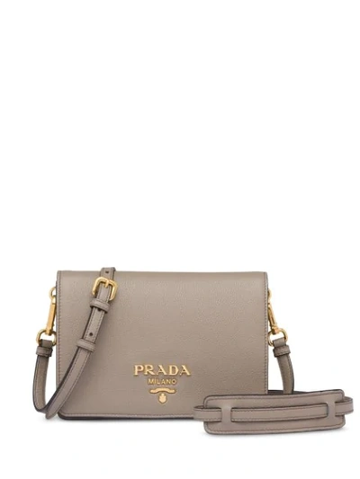 Shop Prada Logo Shoulder Bag In Grey