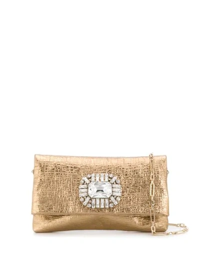 Shop Jimmy Choo Titania Crystal-embellished Clutch In Gold