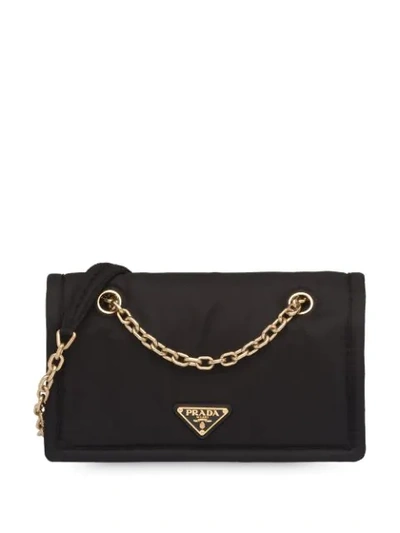 Shop Prada Triangle Logo Shoulder Bag - Black