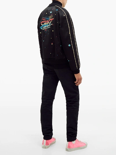 Saint Laurent Black & Multicolor Logo Teddy Bomber Jacket | ModeSens