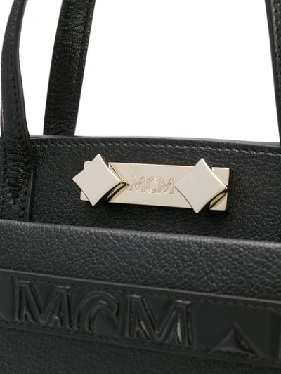 Shop Mcm Repeat Logo Tote Bag In Black