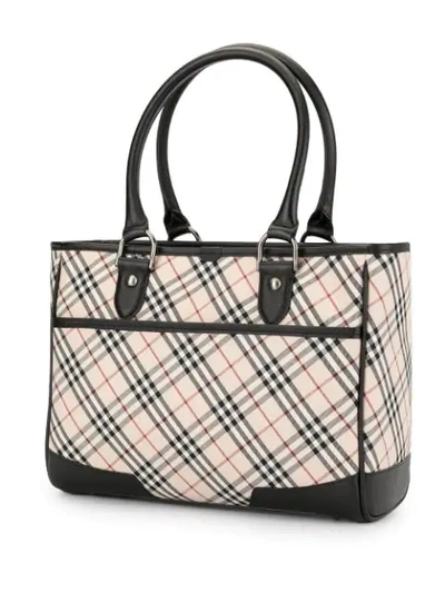 Pre-owned Burberry Classic Check Tote Bag In White