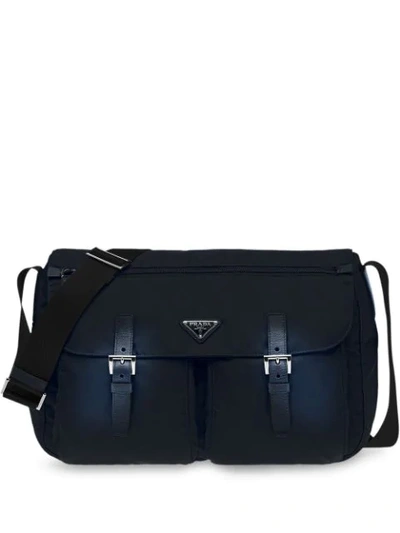 Shop Prada Buckled Shoulder Bag In Blue