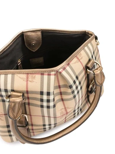 Pre-owned Burberry Check Tote Bag In Brown