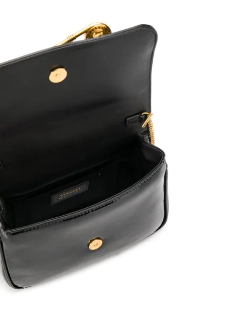 Versace Safety Pin Patent Leather Crossbody Bag In Black | ModeSens