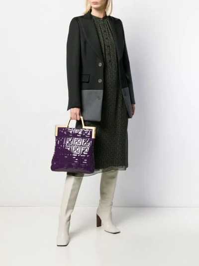 Shop Fendi Embossed Ff Motif Tote Bag In Purple