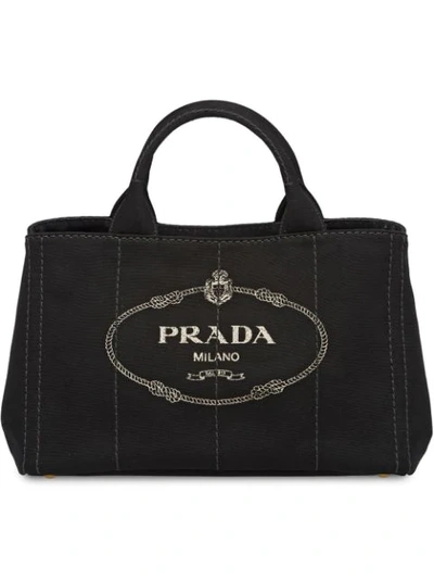 Shop Prada Hemp Fabric Handbag In Black