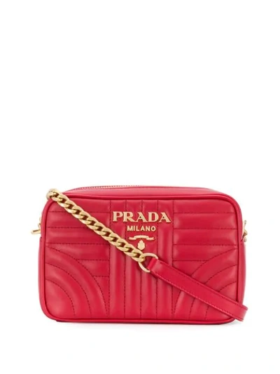 Shop Prada Logo Plaque Quilted Shoulder Bag - Red