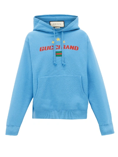 Gucci Band Print Hooded Sweatshirt In Blue | ModeSens